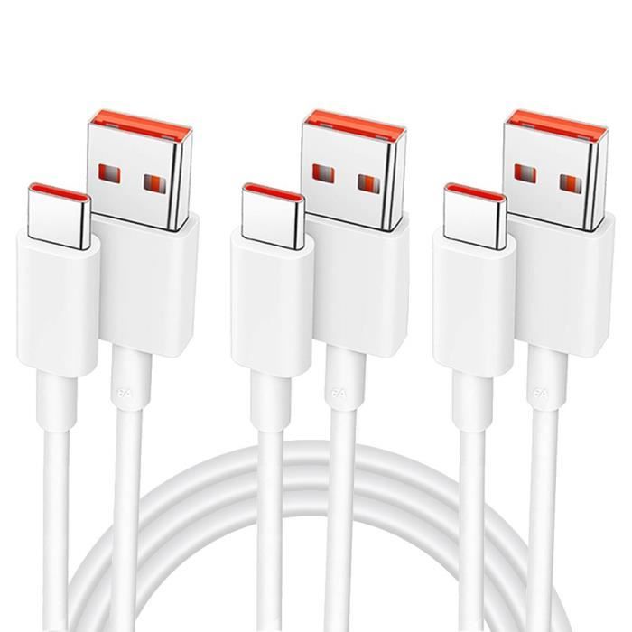 Câble Charge Rapide - Xiaomi - USB-C - 3x 1M - Blanc - 6A