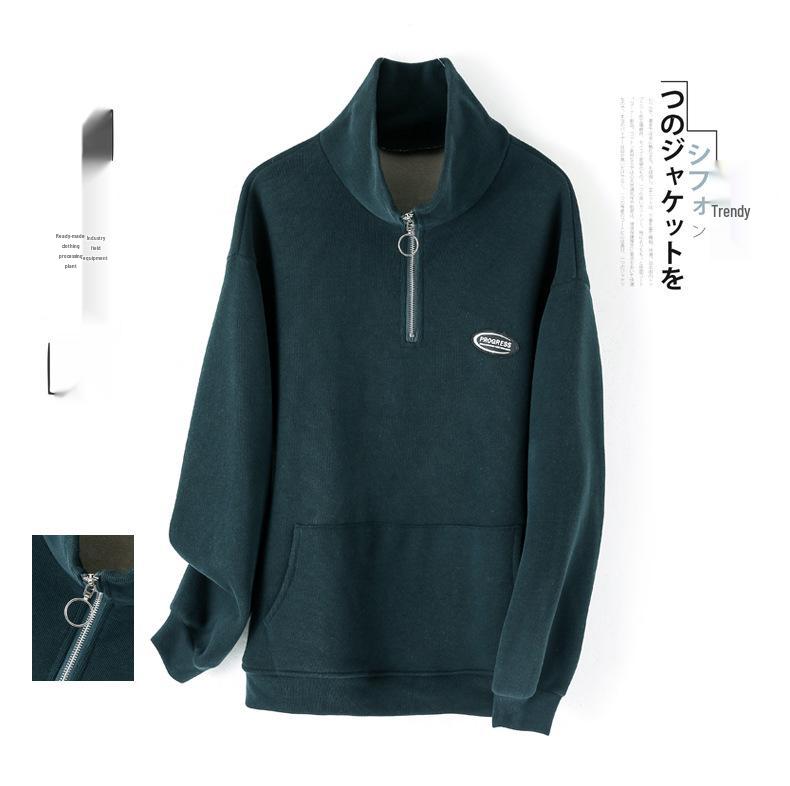 Women's Fleece-Lined Half-Zip Stand Collar Sweatshirt - 2024 Autumn/Winter Korean Style for Middle-Aged Moms