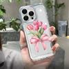 Trendy Pink Tulip Bow Clear Phone Case For iPhone 17 16 Pro Max 15 14 Plus 13 12 11 XS X XR 7 8 Plus 16E 17 Air Protective Cover