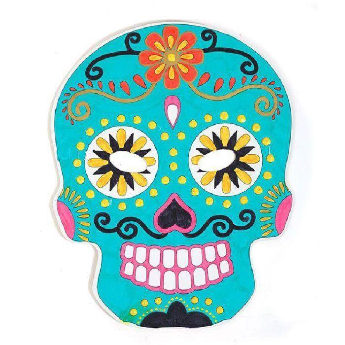 6 Flat Cardboard Masks To Color - Mexican Calavera