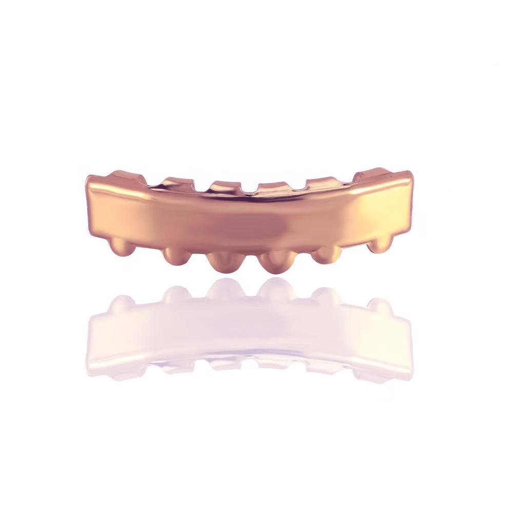 HIOHOP 18K Gold Plated Hip Hop Grillz - Rectangular Top & Bottom with Six Teeth Design