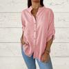 Spring and Summer Solid Color Foldable Sleeves Top V-neck Long Sleeved Casual Loose Women's Blouses & Shirts
