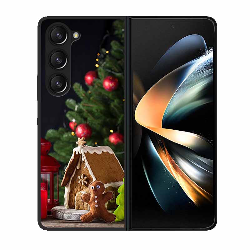 Christmas Case For Samsung Galaxy Z Fold 6 5 4 3 Cover Fold5 Fold4 Lovely Black Hard Plastic PC Cover For Galaxy Z Fold5 5G Case