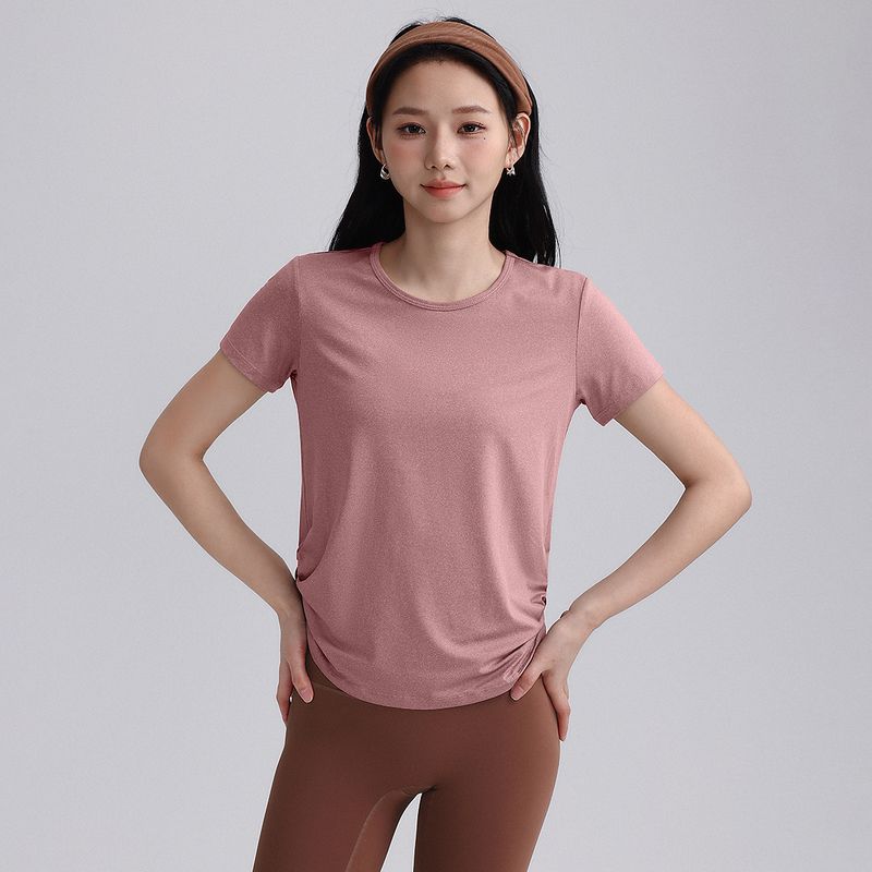 

Летний тонкий дышащий спортивный костюм с коротким рукавом для йоги, бега, свободная одежда для тренировок, футболка, одежда для пилатеса, быстросохнущая одежда Bean paste powder S