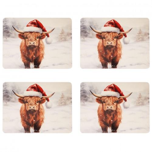 Set of 4 Christmas Highland Cow Placemats