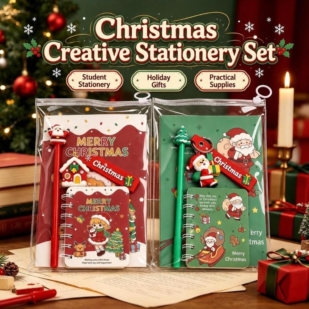 4Pcs/Set Santa Claus Christmas Gel Pen Christmas Keychain Christmas Coil Notebook Holiday Gifts