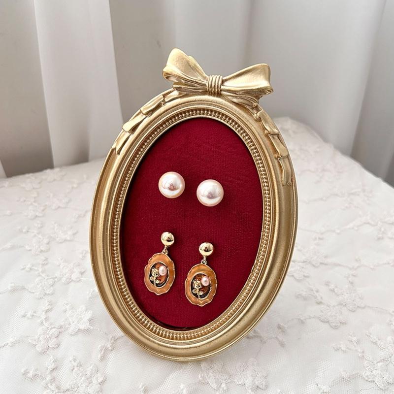 Harz Schmuck Organizer mit weicher Stoffpolsterung Dekorative Schleife Design Geeignet für Ohrring und Halsketten Aufbewahrung