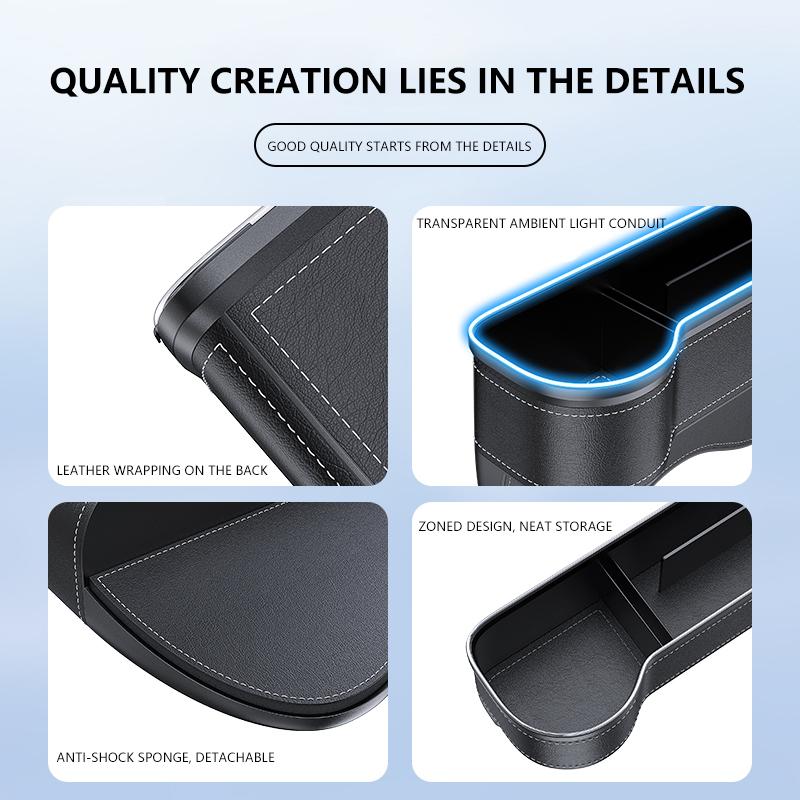 Organizér do mezery autosedačky Úložný box Kapsa Multifunkční Pro Volvo S60 S90 XC40 XC60 XC90 V60 V90 se 2 USB nabíječkami Barevné LED