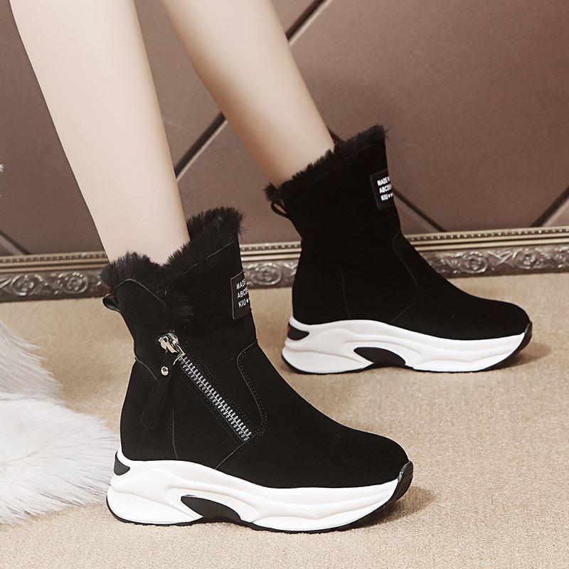 Winter New Round Head Velvet Warm Side Zipper Low Tube Flat Bottom Casual Student Women's Snow Boots