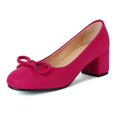 Mary Janes High Heels Spring And Autumn New Round Toe Suede Bow Knot Pumps Women 'S Shoes With Elegant Heel