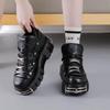 Spring New Women's Shoes Heavy Metal Thick Bottom High Top Punk Leather Shoes Gothic Dark Motorcycle Boots Trend