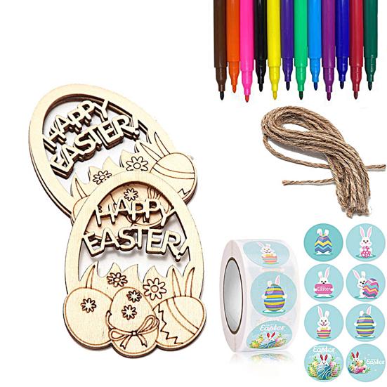 Easter Egg Pendant Creative Shape Exquisite Pattern Smooth Edge Burr Free Easy To Hang Wooden Egg Hanging Pendant Decal DIY Craft Kit Home Supplies