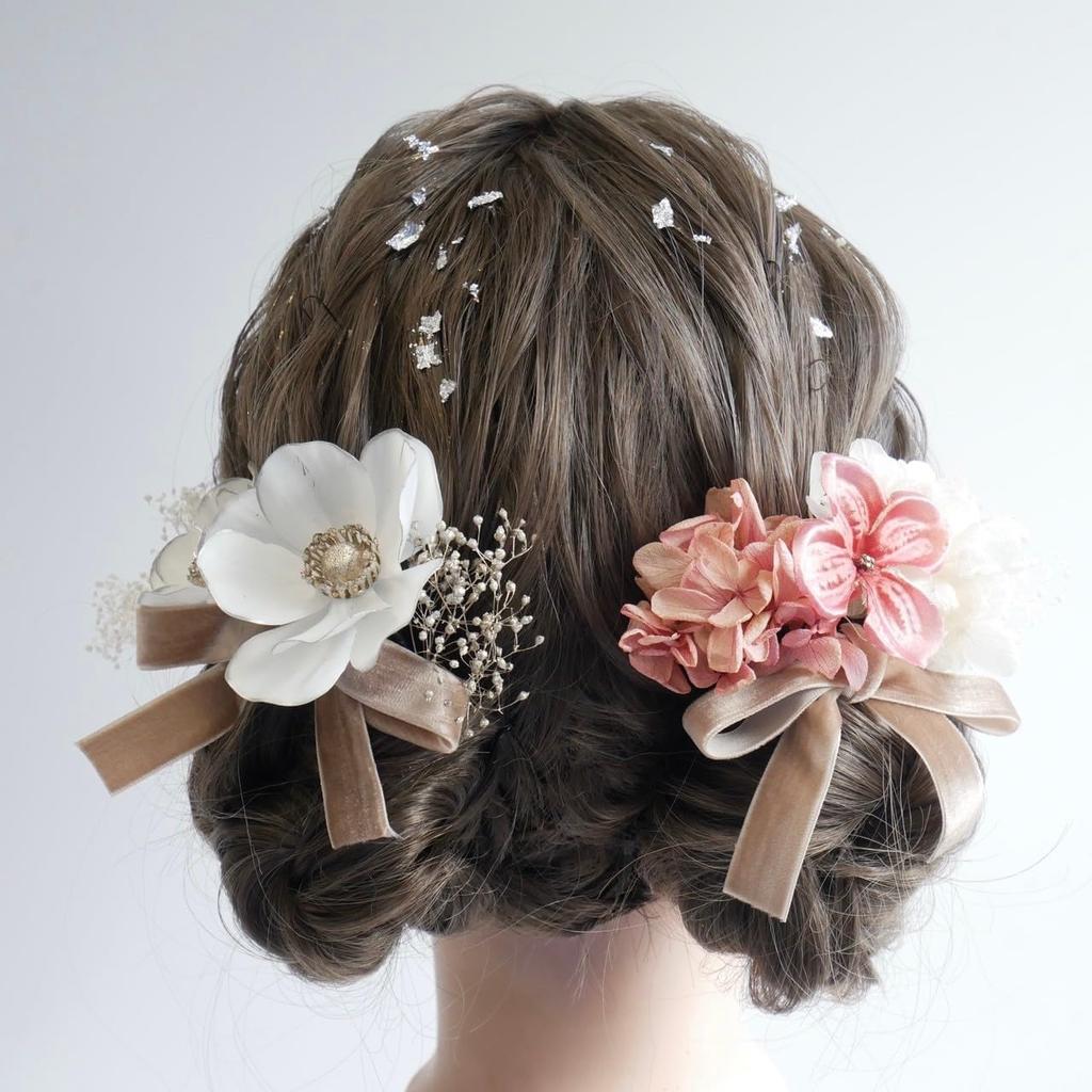 Lomeri Dried Flower and Anemone Hair Ornaments x8 [Lomeri] (Pink)