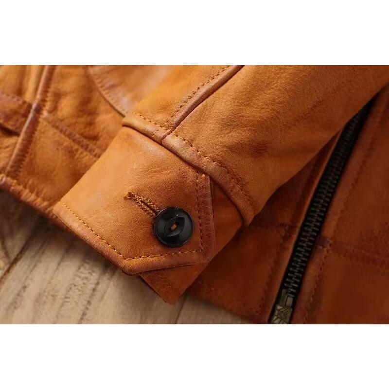 Chinesische Größe Unbeschichtete Frosted Natürliche Rindsleder Männer Leder Jacke Weiche Kurze Slim Fit Vintage Echtem Leder