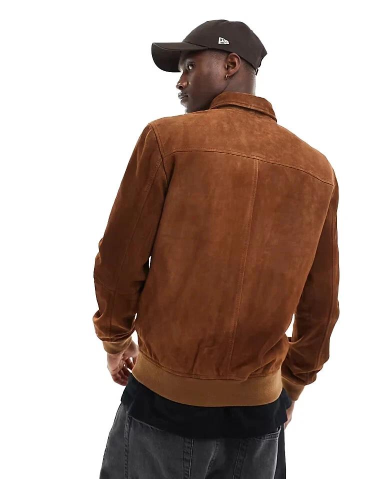 Suede Bomber Original Leather Jacket Pure Lambskin Handmade Biker Soft Stylish Men Brown
