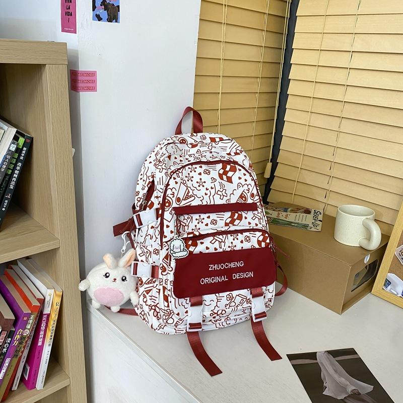 

School bag college student leisure niche new graffiti backpack high school student large capacity backpack червоний