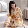 Pajamas women's summer cotton short-sleeved trousers cardigan sweet high-value loungewear set