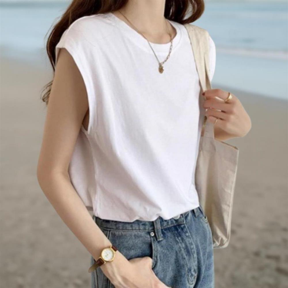New Arrivals Open Run Women Oversized Sleeveless Solid T shirT polyesTer Blend