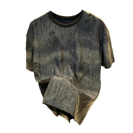 Men Stylish Shabby T-Shirt Loose Fit Casual Tee Sparkling Summer Tee Shirt for Party Holiday Street Wear