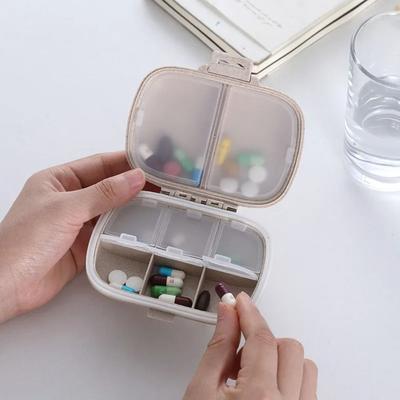 Travel Mini Pill Box 8 Grids Portable Pills Organizer Case Dustproof Wheat Sealed Medicine Organizer Pills