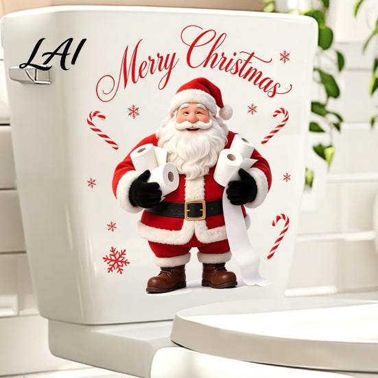 Indoor Outdoor Ornament Funny Santa Hug Paper Toilet Sticker Peel And Stick Christmas Merry Decor Bathroom Decal Humorous Holiday for Restroom,