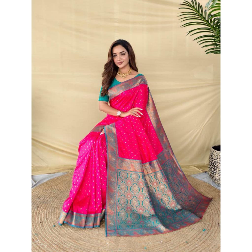 Pure soft paithani silk saree woth beautiful contrast weaving border with allover beautiful weaving and rich weaved pallu