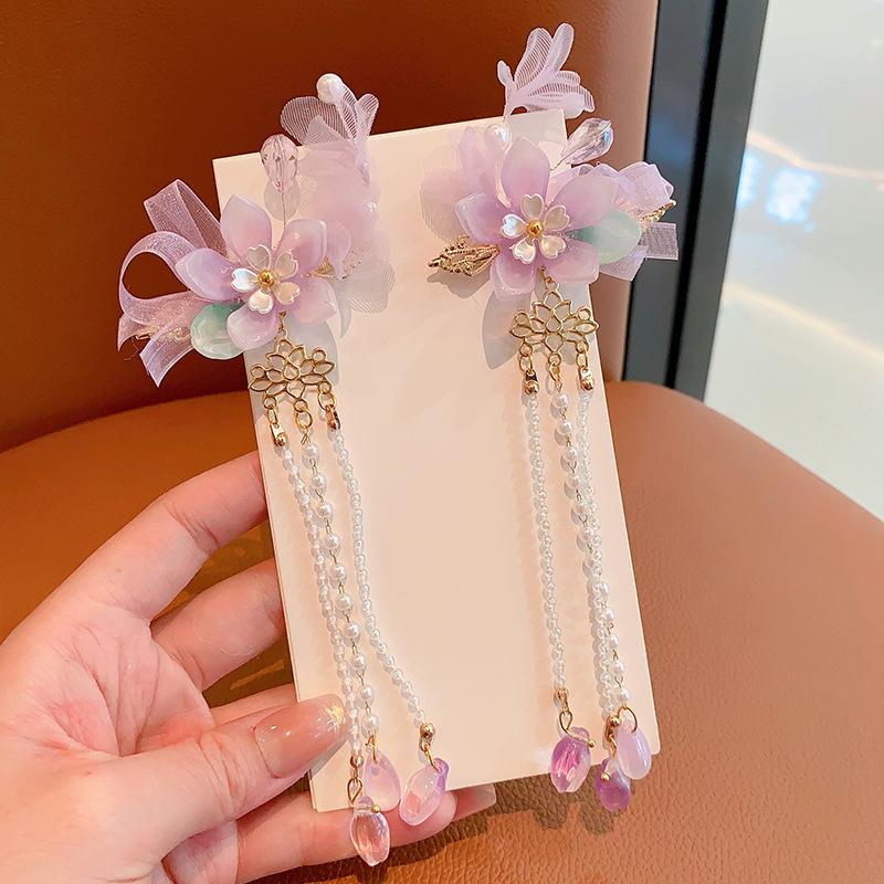

Hanfu Headwear for Girls and Children Ancient Flowers Sweet Tassel Hairpin for Little Girls Hair Card Headwear for Girls зелений
