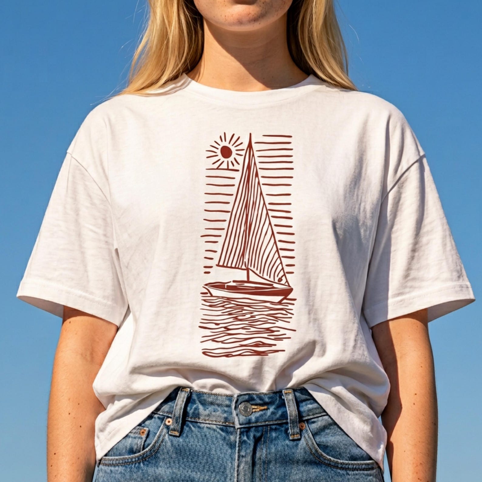 Sailboat Graphic T shirt Nautical Sailing Boat Summer 100% Cotton Softstyle T-Shirt S