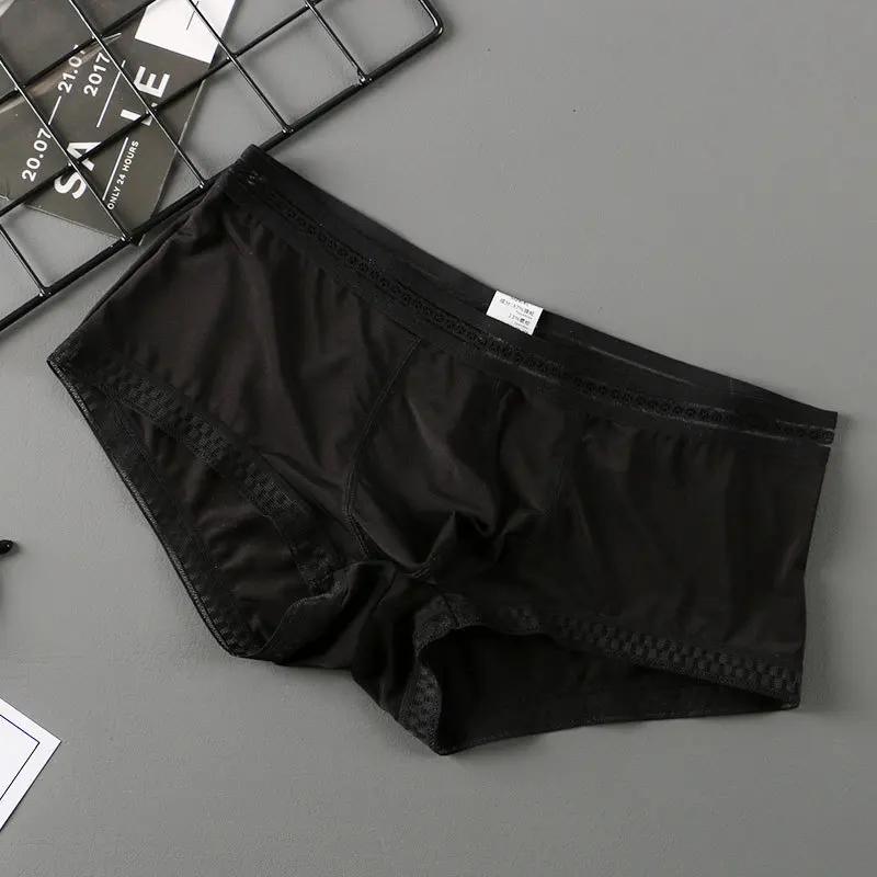 Ice Silk Boxer Briefs Male See Through Underwear Seamless Panties Male Breathable Underpants Bulge Pouch Boxer Trunks Lingerie