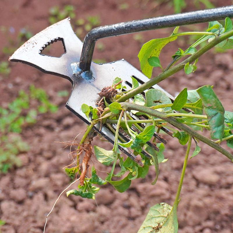 Herramienta 2 en 1 para Deshierbar a Mano Extractor de Malas Hierbas Pala Quitamaiz 5/6/11 Dientes Jardín Césped Suelo Suelto Herramienta Manual de Jardinería