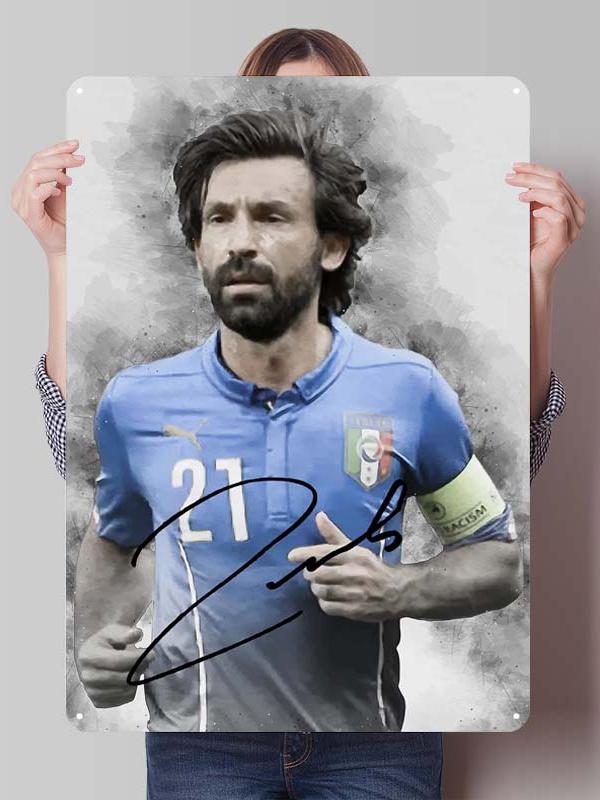 Andrea Pirlo Football Player Metal Posters Wall Art of Murals Custom Made Metal Tin Sign Plaque for Wall Decoration Retro Decor