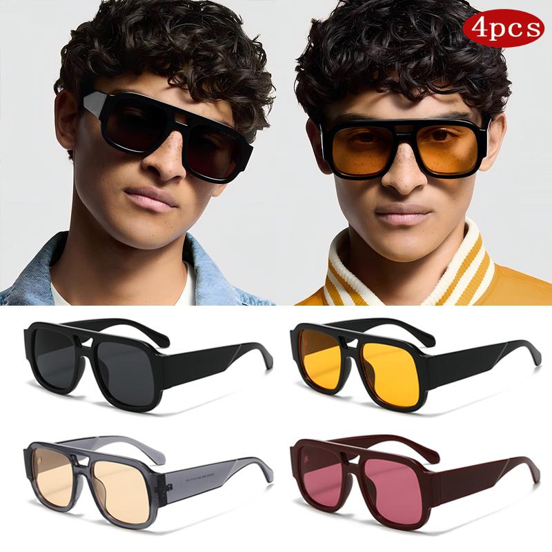 4pack Square Sun Glasses Women Large Frame Double Bridges Candy Color Wide Legs Outdoor Shades Eyewear