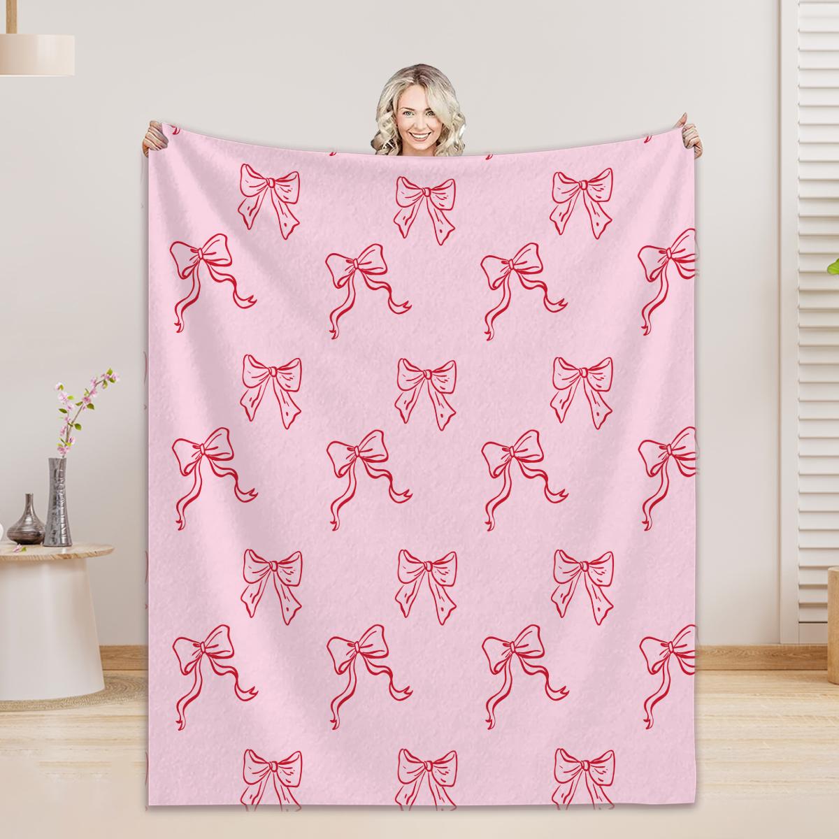 

Pink Bow Blanket Customized Pictures With Photos Flannel Blankets Anniversary Moms Birthday Gift Throw Blanket Gifts For Mom 75x100cm