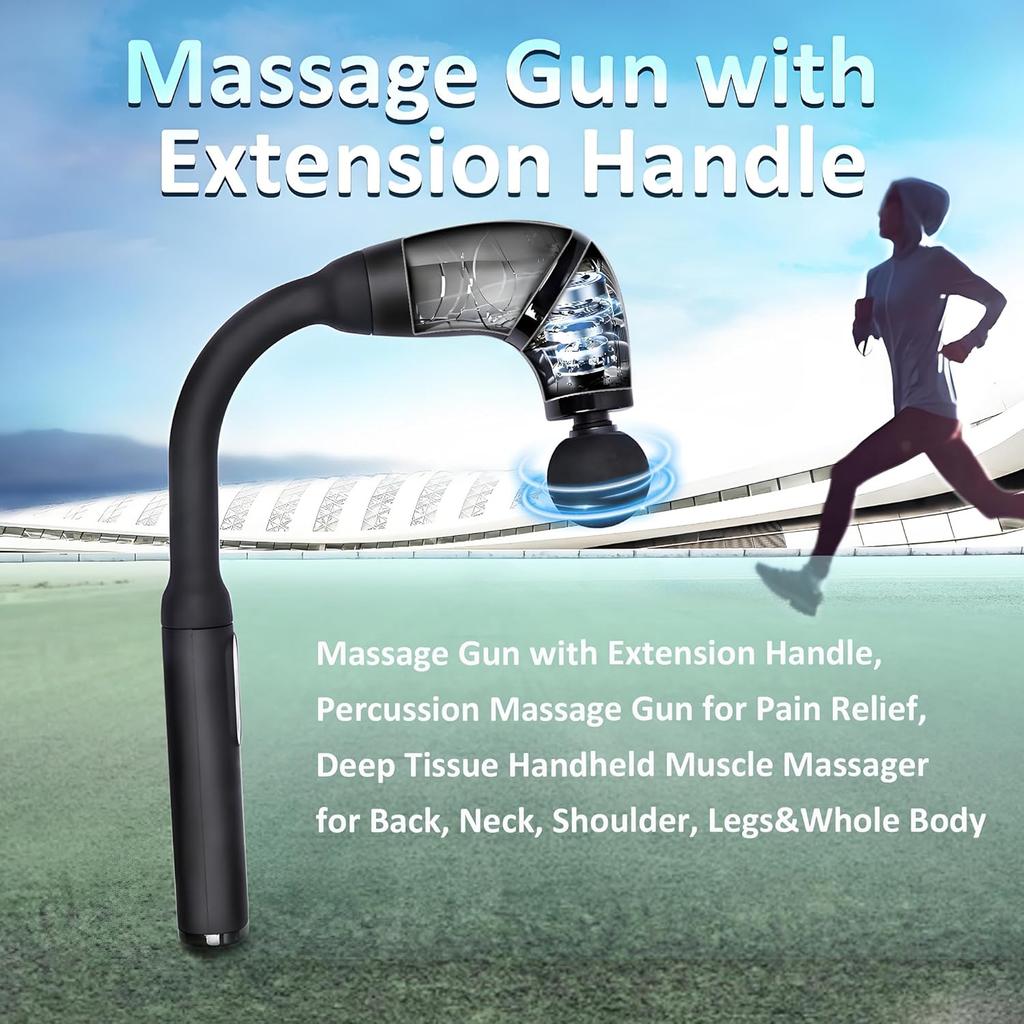 RM60 Massage Gun with Extension Handle Percussion, Percussion Massage Gun for Pain Relief, Deep Tissue Handheld Muscle Massager for Back,Relax