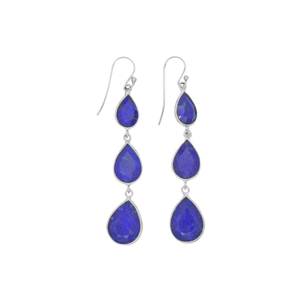 Natural Lapis Lazuli Dangle Earrings: 925 Sterling Silver