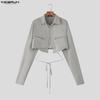 INCERUN Men Lapel Neck Long Sleeve Lace-up Cropped Short Shirts