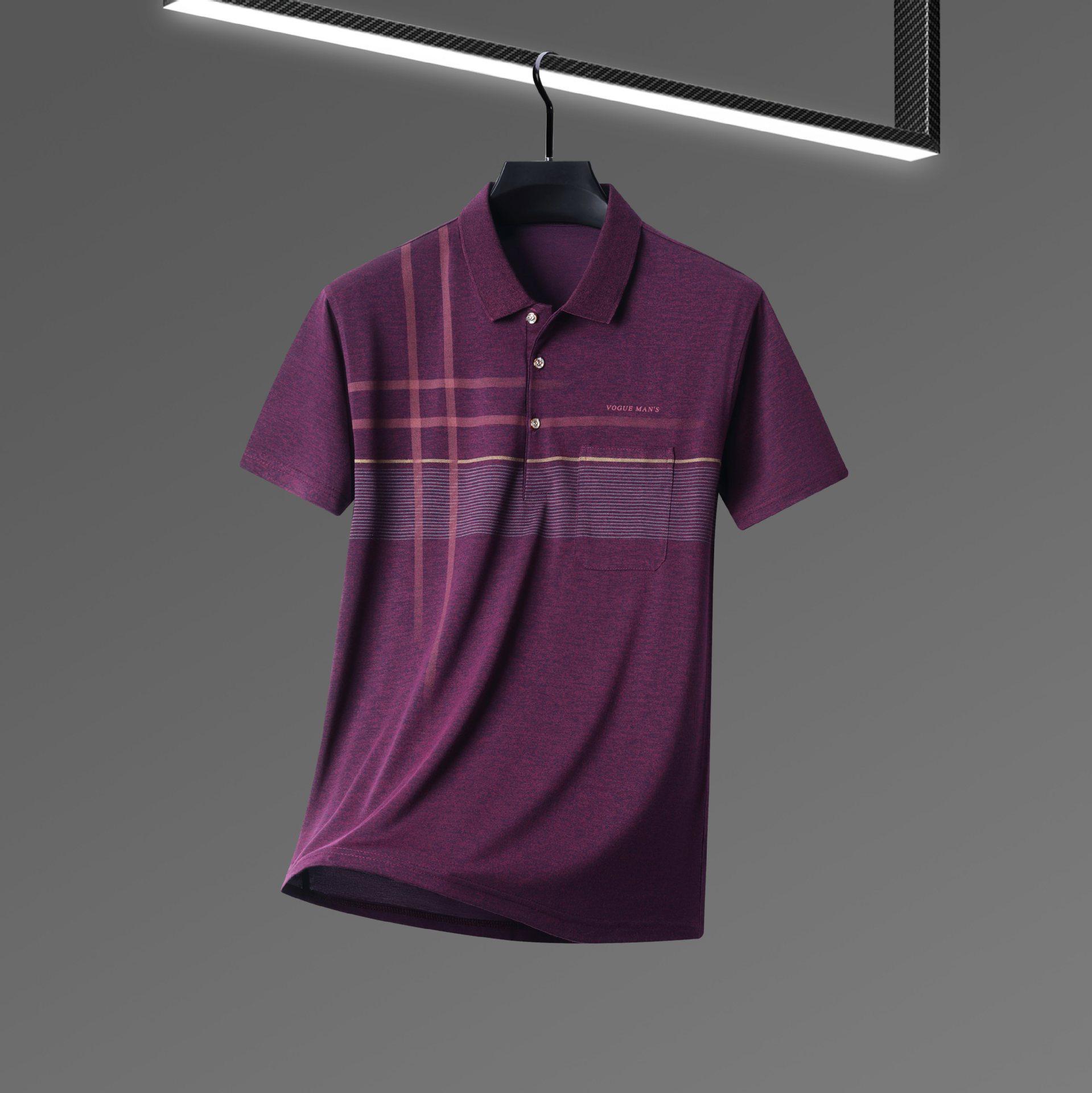 

Men s 2026 Striped Short Sleeve Polo Shirt - Business Casual Lapel for Dad 3XL красный