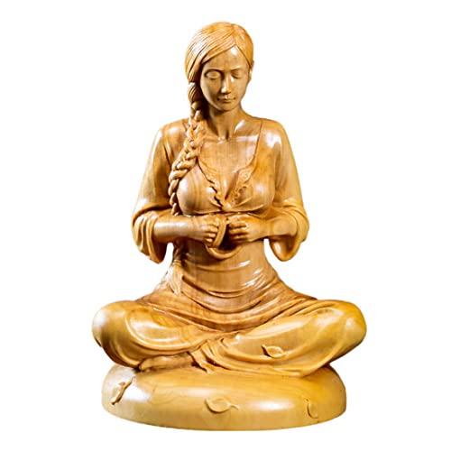 

Meditative Seated Beautiful Girl Statue, High-Quality Natural Boxwood Carving, Zen Meditation Artwork, Wood Carving, Ornament (10cm H x 7cm W x 6cm D)
