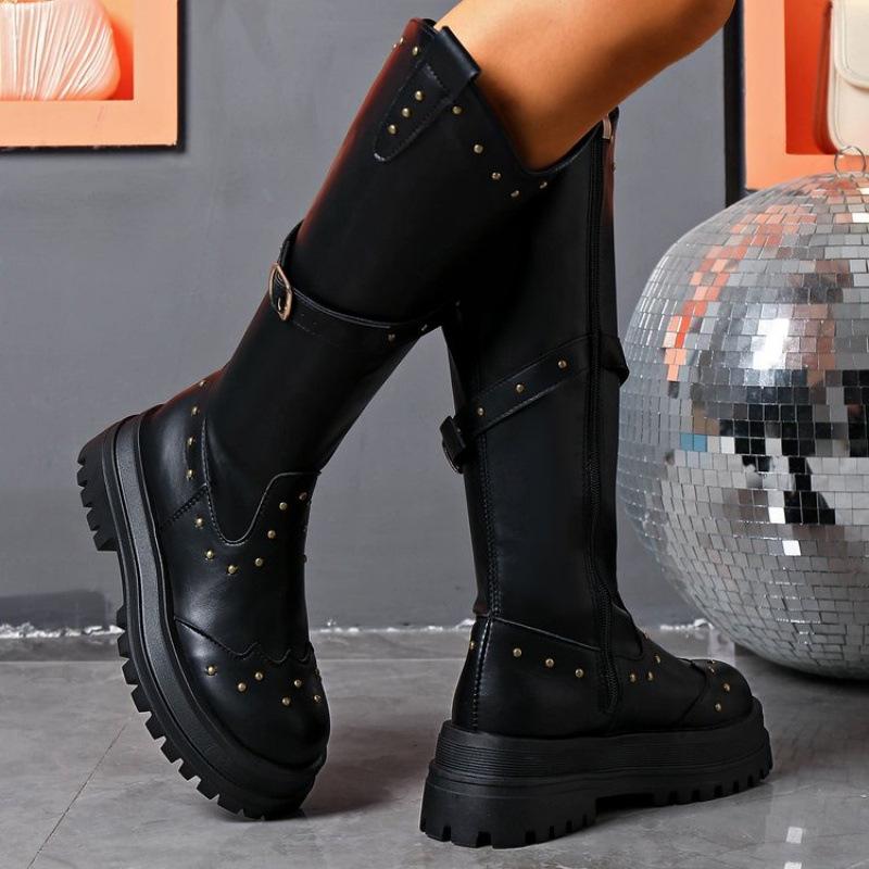 Western style retro platform boots long boots women's summer 0000 new small man taller and thinner knight cowboy boots