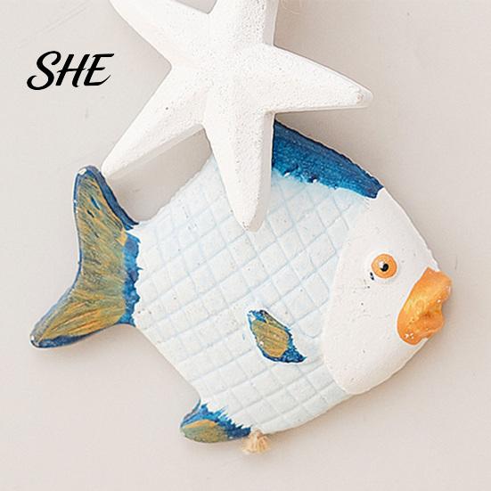 Wooden Marine Life Art Mediterranean Nautical Wall Hanging Decor, Handcrafted Ocean Style Ornaments, Decorative Pendants with Theme Piece Cotton Rope