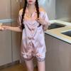 Letnia Jedwabna Satynowa Piżama Damska Słodki Styl Wysoka Wartość Chłodzące Uczucie Krótkim Rękawem Garnitur Do Domu Jednolity Kolor Damska Bielizna Nocna