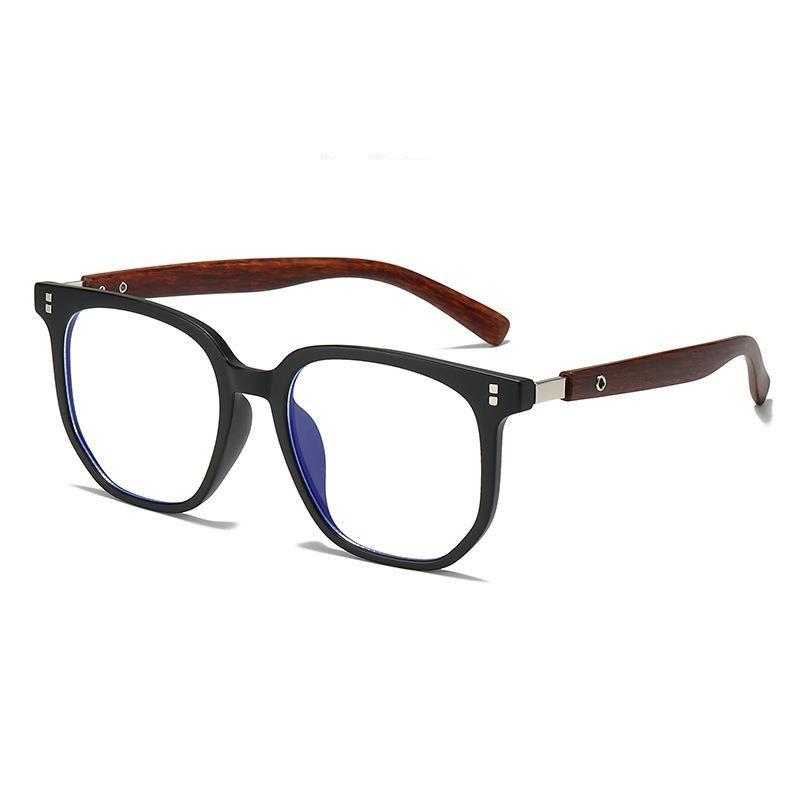 High-End Retro Anti-Blue Light Glasses with Wood Grain Legs and Myopia Plano Lenses