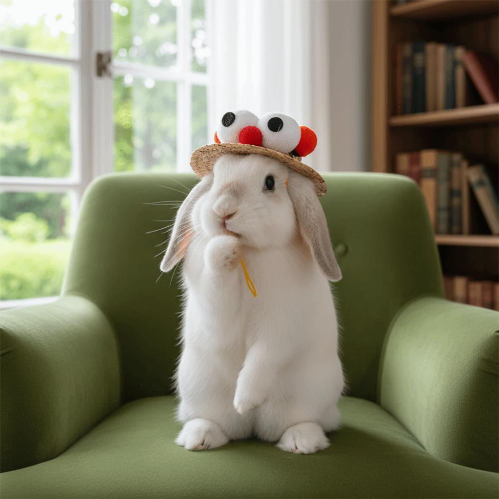 Adjustable Fisherman Hat Elastic Strap Decorative Rabbit Cap Funny Small Pets Hat  Photo Props