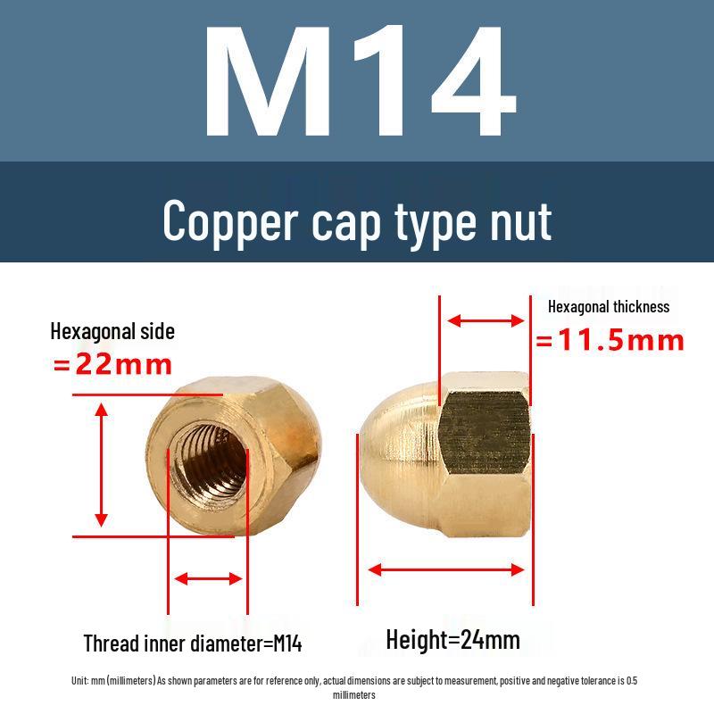 Yigu Brass Hexagonal Cap Nuts and Screws - M3, M4, M5 Decorative Ball Head