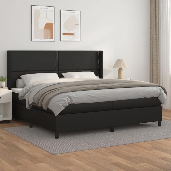 Maison Exclusive - Sommier à lattes de lit avec matelas Noir 200x200 cm Similicuir