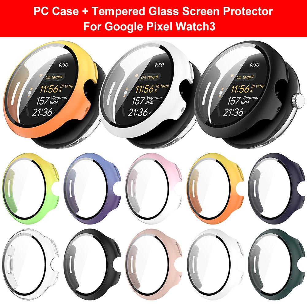 Tempered Glass+Cover Anti-Scratch Screen Protector Full All-Around Bumper Case Anti-drop for Google Pixel Watch3 41/45MM