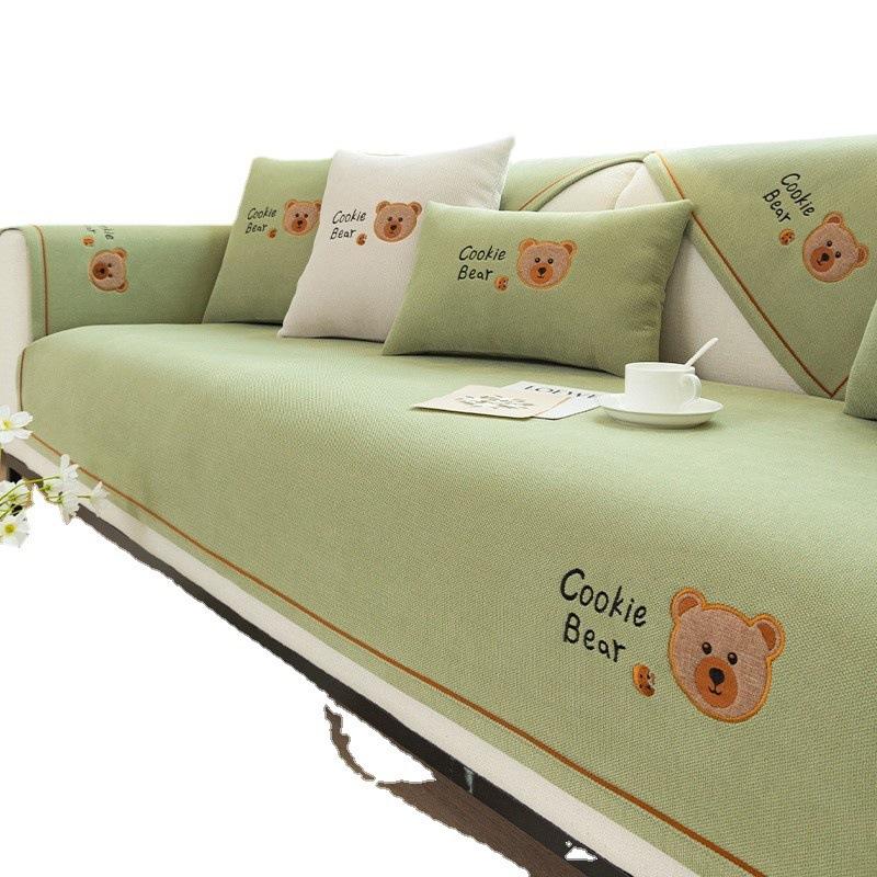 Cartoon Embroidered Sofa Cushion for All Seasons, Anti-ski Neel Cover, Simple Sofa Cover, Seat Cushion