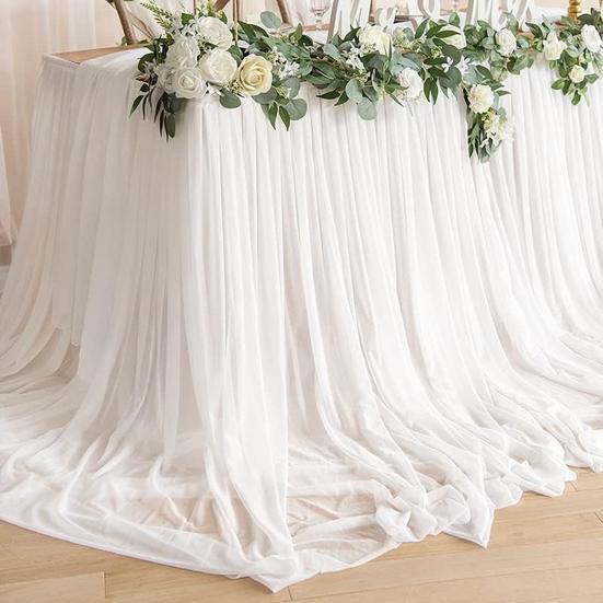 Tulle Table Skirt for Rectangular Tables 4/6/9ft Wrinkle Free Table Cloth with Tutu Skirt Reusable Tablecloth for Wedding Bridal Shower Birthday Party