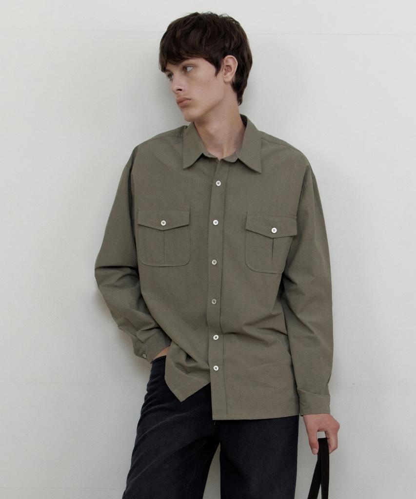 WEDNESDAY OASIS Work Cotton Shirt_Khaki(Wb6Sh13)