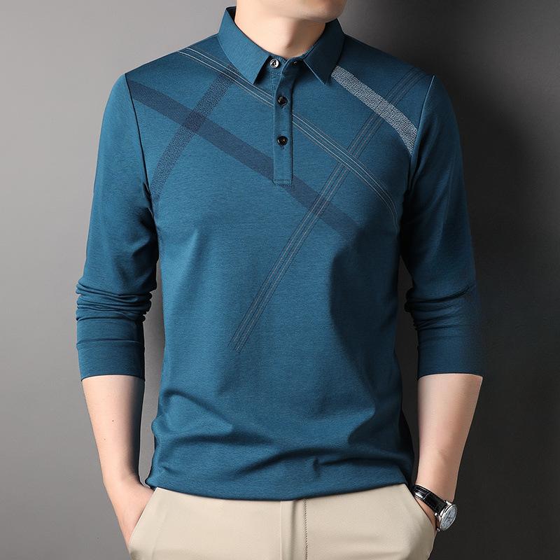 Middle-Aged and Elderly Dad Spring Lapel T-shirt Long Sleeve Polo Shirt Spring and Autumn Men's Undershirt Thin